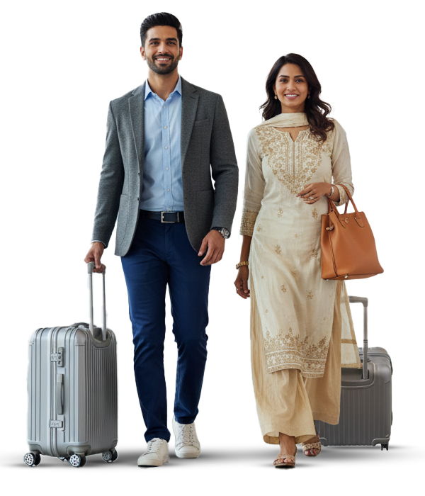 Happy traveler with backpack